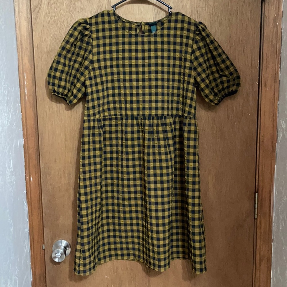 Checkered Puff Sleeve Dress